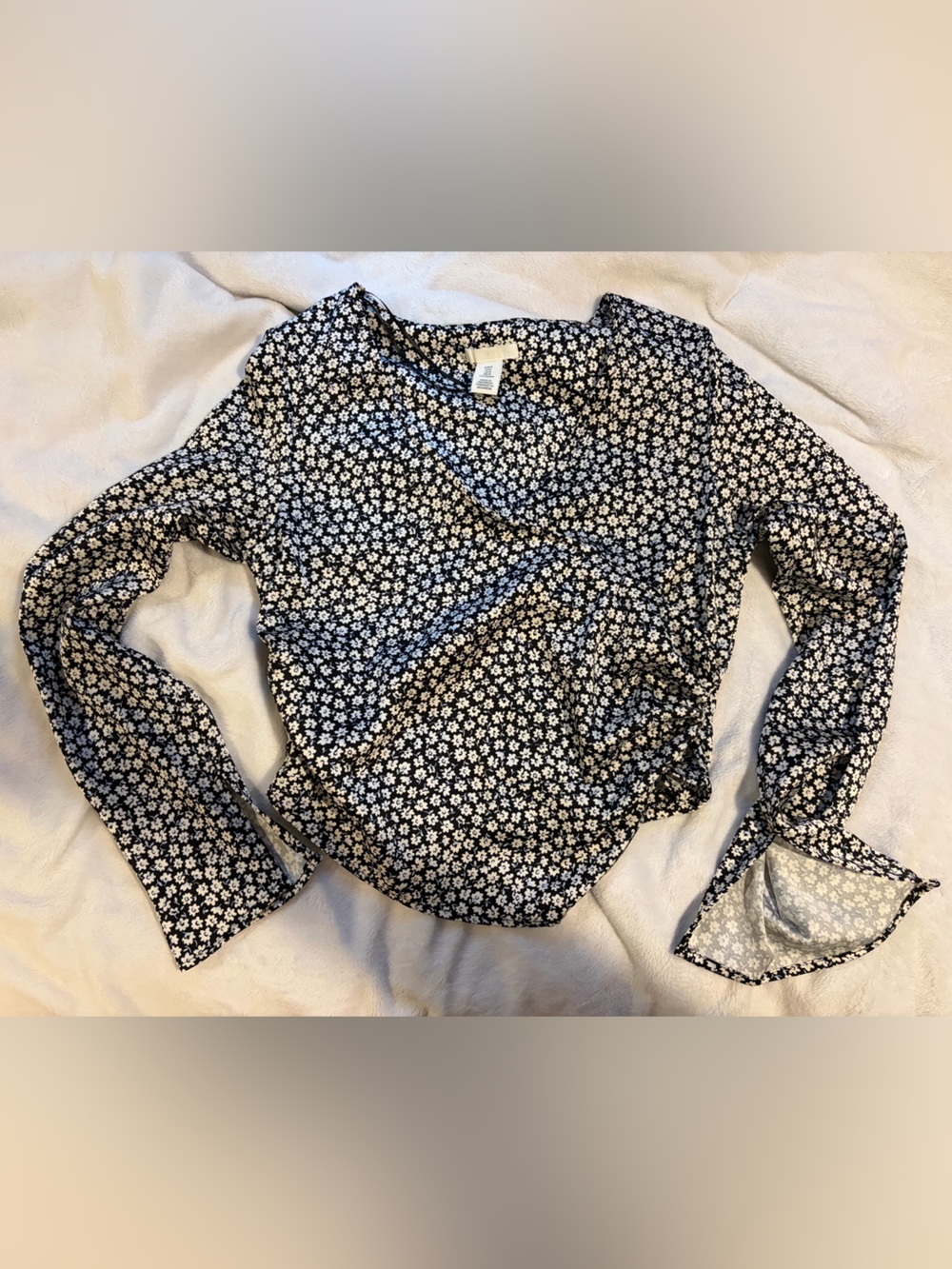 H&M Black & White Floral Wrap Blouse